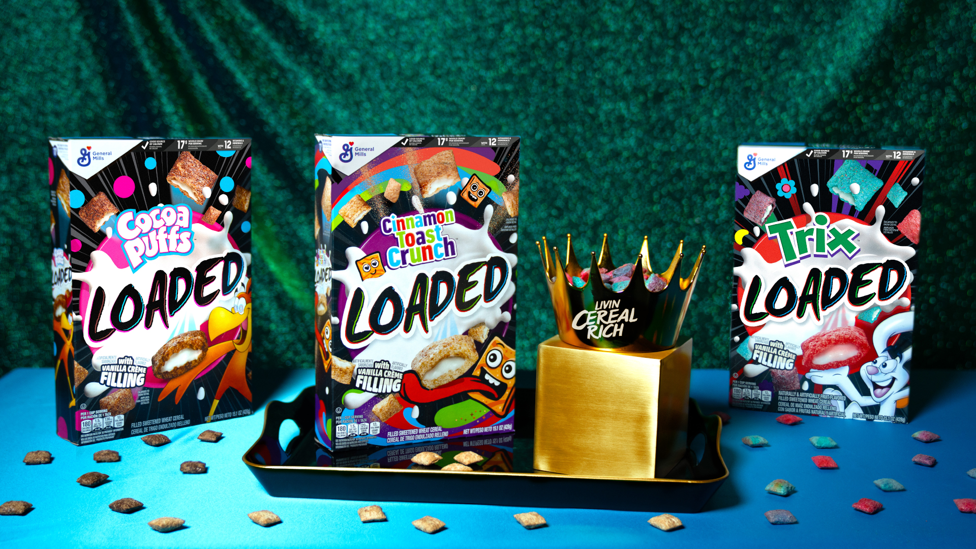 LOADED cereals are the latest innovation from General Mills, available in Cinnamon Toast Crunch, Trix and Cocoa Puffs varieties.