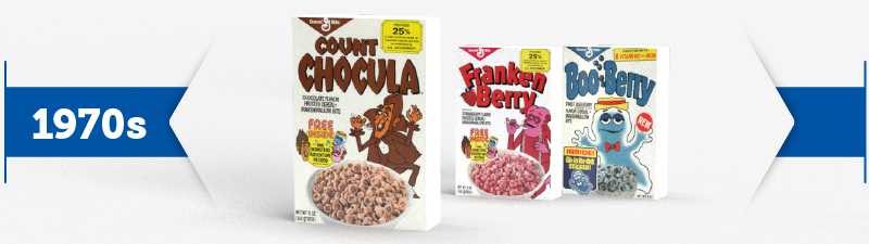 Monsters cereals Count Chocula, Franken Berry and Boo Berry