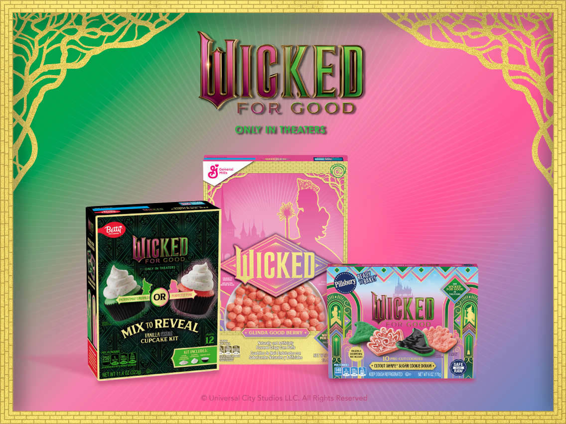 General Mills brings Glinda glam and Elphaba edge to breakfast and baking with new Wicked: For Good-inspired products.