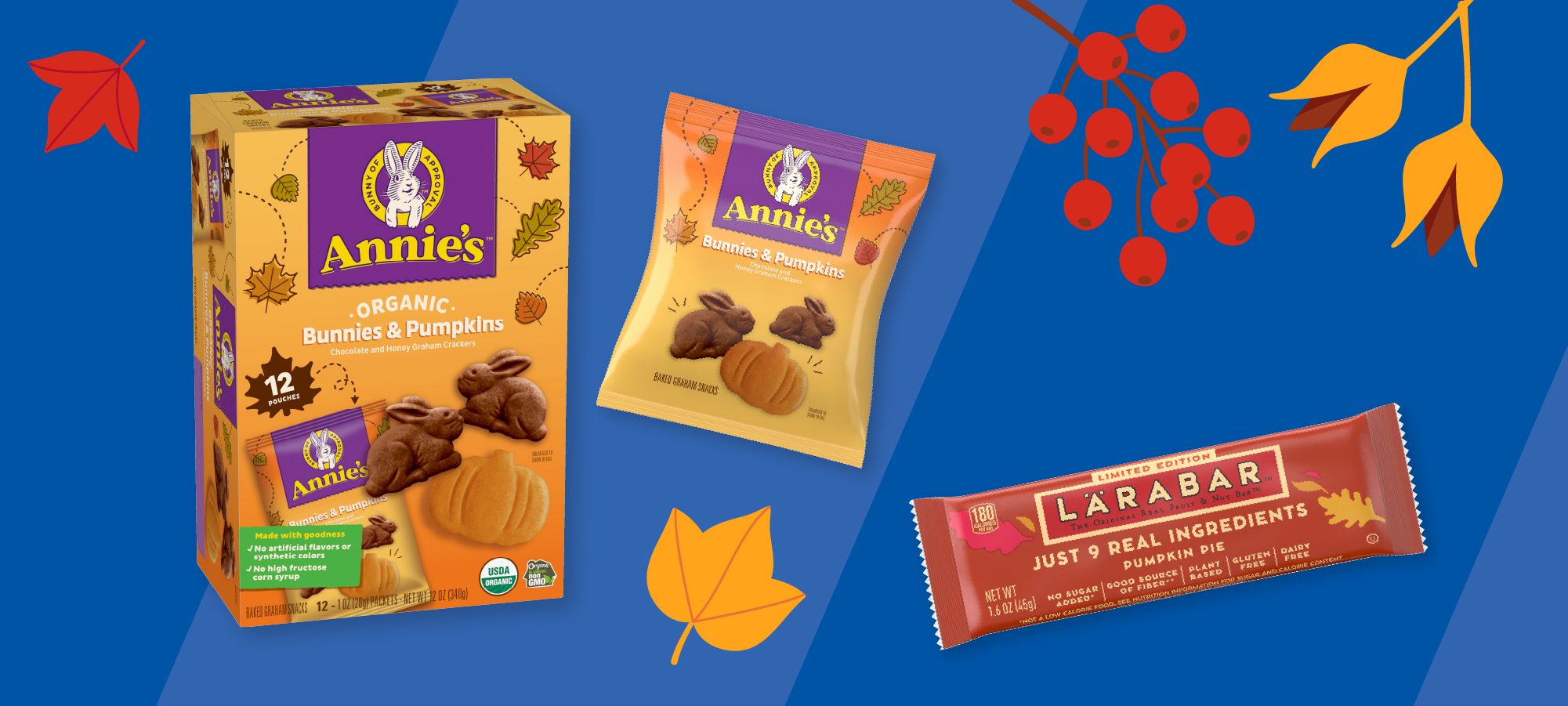 Annie's Bunnies and Pumkins Graham Crackers and LÄRABAR Limited Edition Pumpkin Pie products